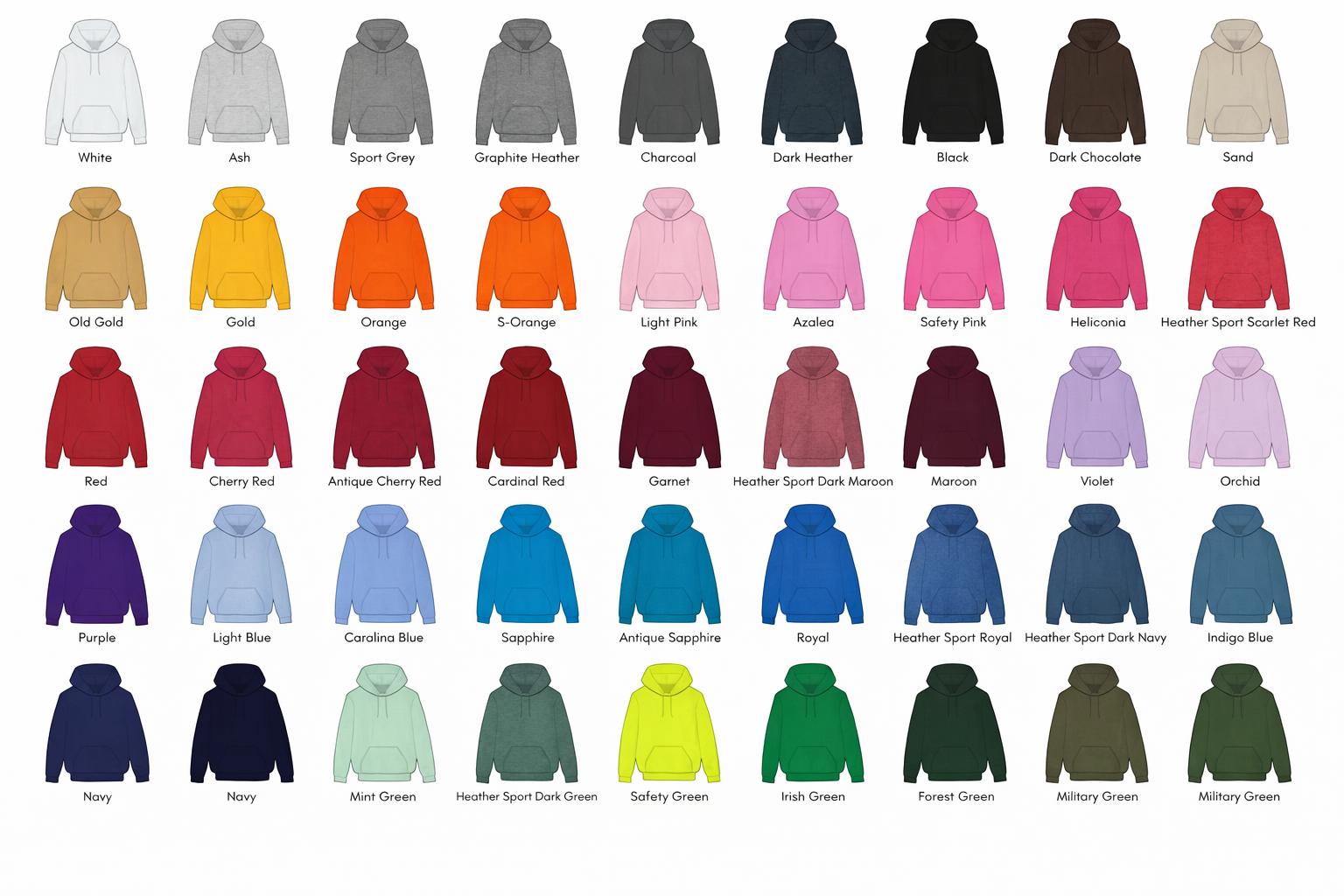 Cada grupo tiene su propio estilo. Explora nuestra amplia gama de colores y encuentra el tono que mejor represente a tu grupo, promoción o evento. Desde colores clásicos hasta opciones más llamativas, elige la base perfecta para personalizar tu sudadera y crear una prenda única que todos querrán llevar.